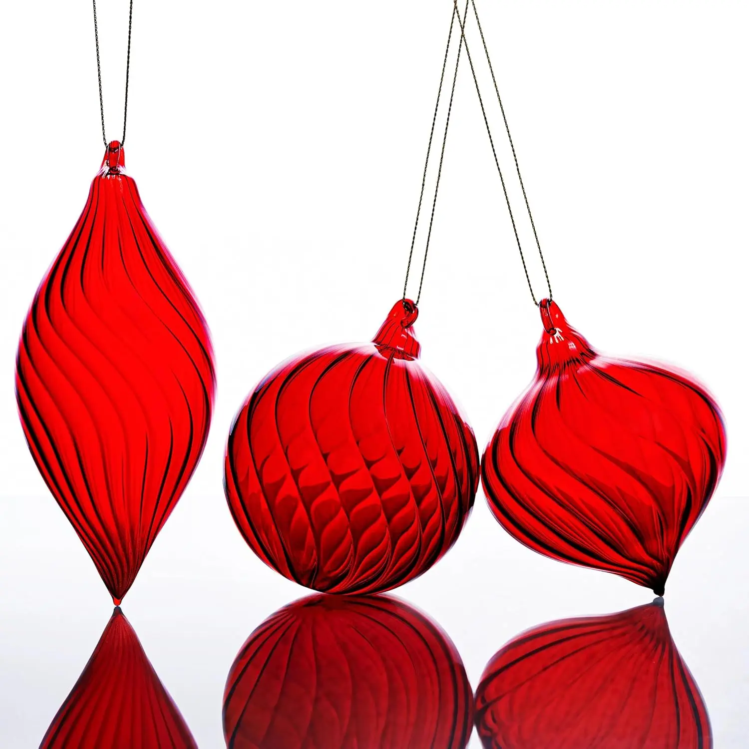 3 count Blown Glass Christmas Ball Ornament  Xmas Tree Decorations(Red) | for  Wedding Birthday Party Holiday