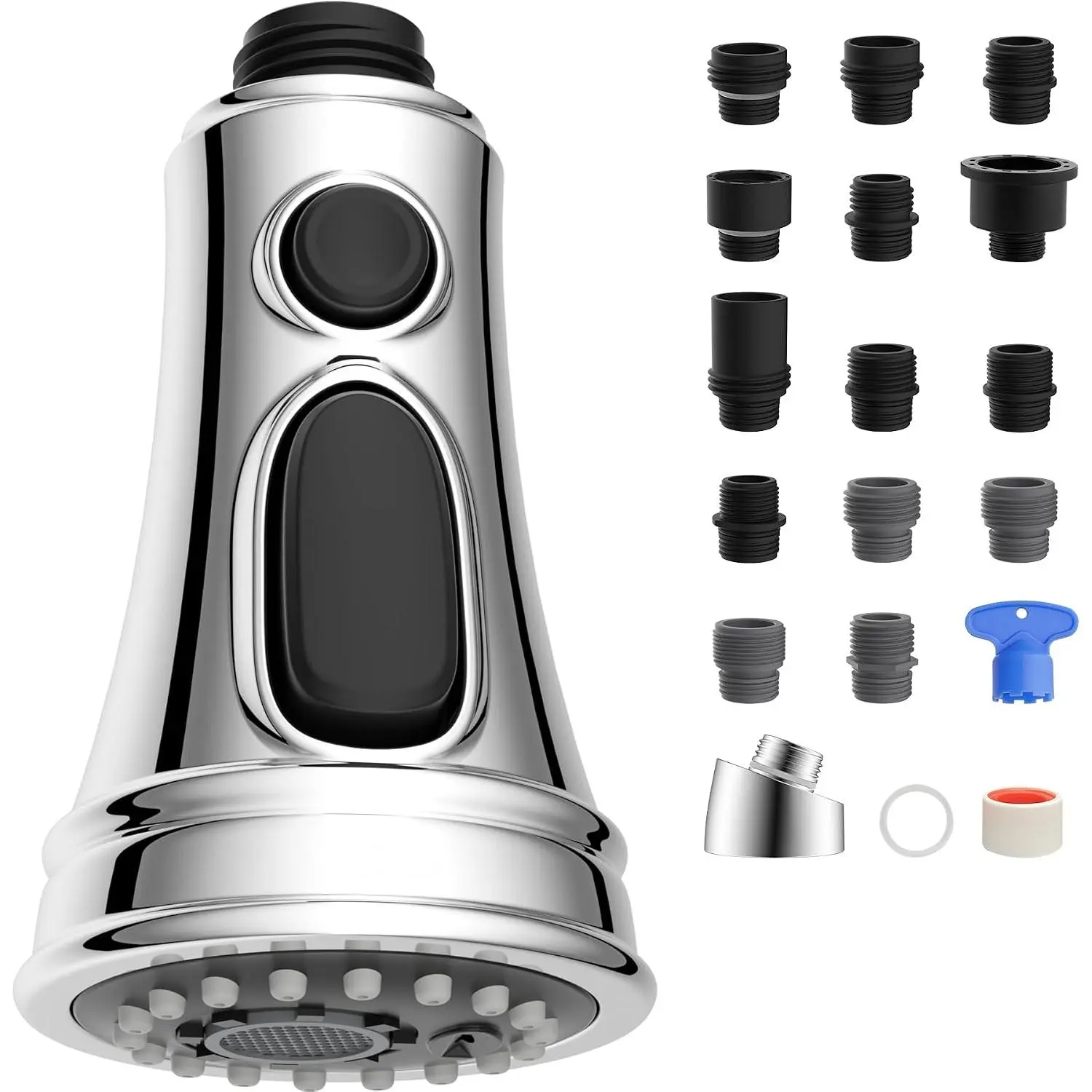 Kitchen Faucet  , NSF/ANSI/CAN 61 & CUPC Certified, 3 Function Pull Down Faucet  Nozzle - 15 Adapters Compatible with ,  Standard, , Kohler - Chrome