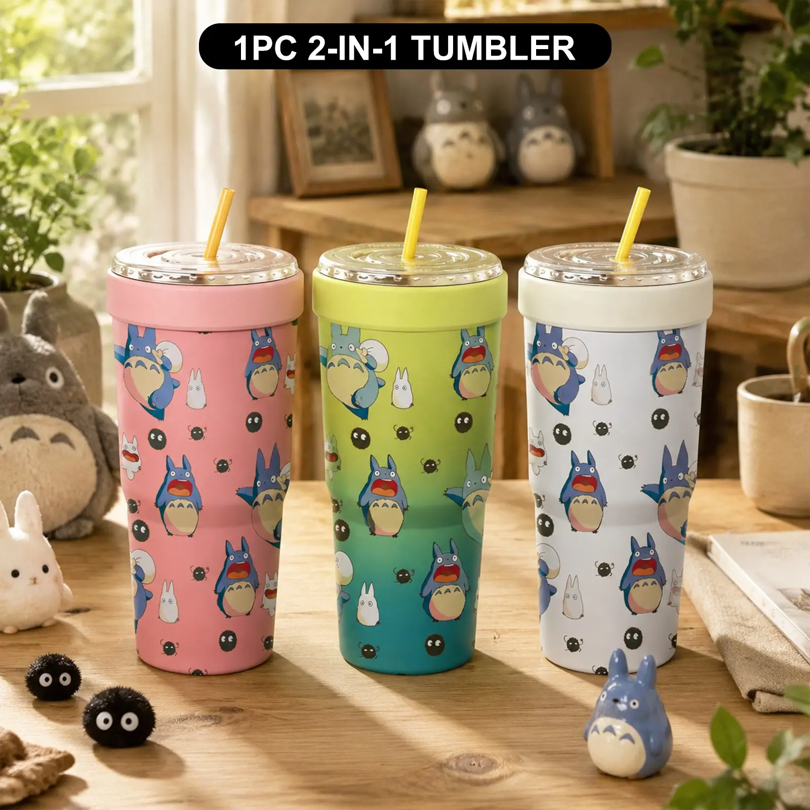 1PC 32oz Cute Forest Creature Print 2-in-1 Insulated Tumbler & Iced Coffee Cup Sleeve, Leak-Proof Double Wall Stainless Steel Travel Mug, Cold 12+H & Hot 6+H, Fits 16–24oz To-Go Cups, Christmas Gift for Friends & Family