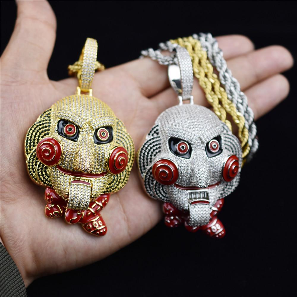 The "Joker" Hip-Hop Style Statement Piece: Chunky Chain & Full-Pavé Moissanite Necklace with Pendant — Men's Jewelry