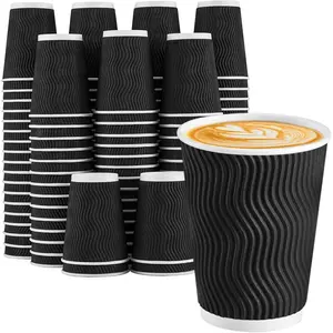Disposable coffee cups 12 ounces, pack of 100, paper coffee cups 12 ounces, suitable for hot or cold drinks, insulated corrugated cups suitable for office, cafe, home or travel (black)