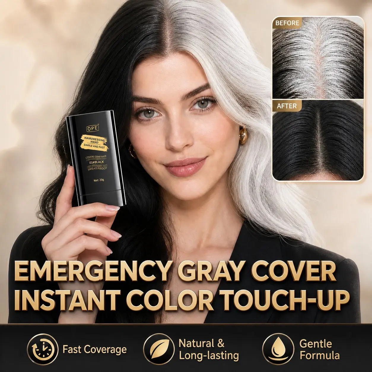 Portable All‑In‑One Comb Temporary Hair Color Stick Touch‑Up Scattered Grey Hair At Temples Hairline Cover Visible Roots For Natural‑Looking Hair Color Hair Coloring