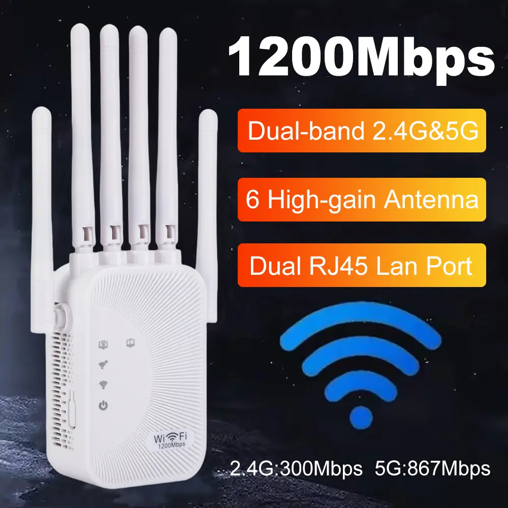 AC1200M Dual-Band WiFi Repeater - 2.4G/5G High-Gain Signal Booster, Portable Plain Pocket Wi-Fi Accessory for All Wi-Fi Dev. & Electronics, Signal Boosting