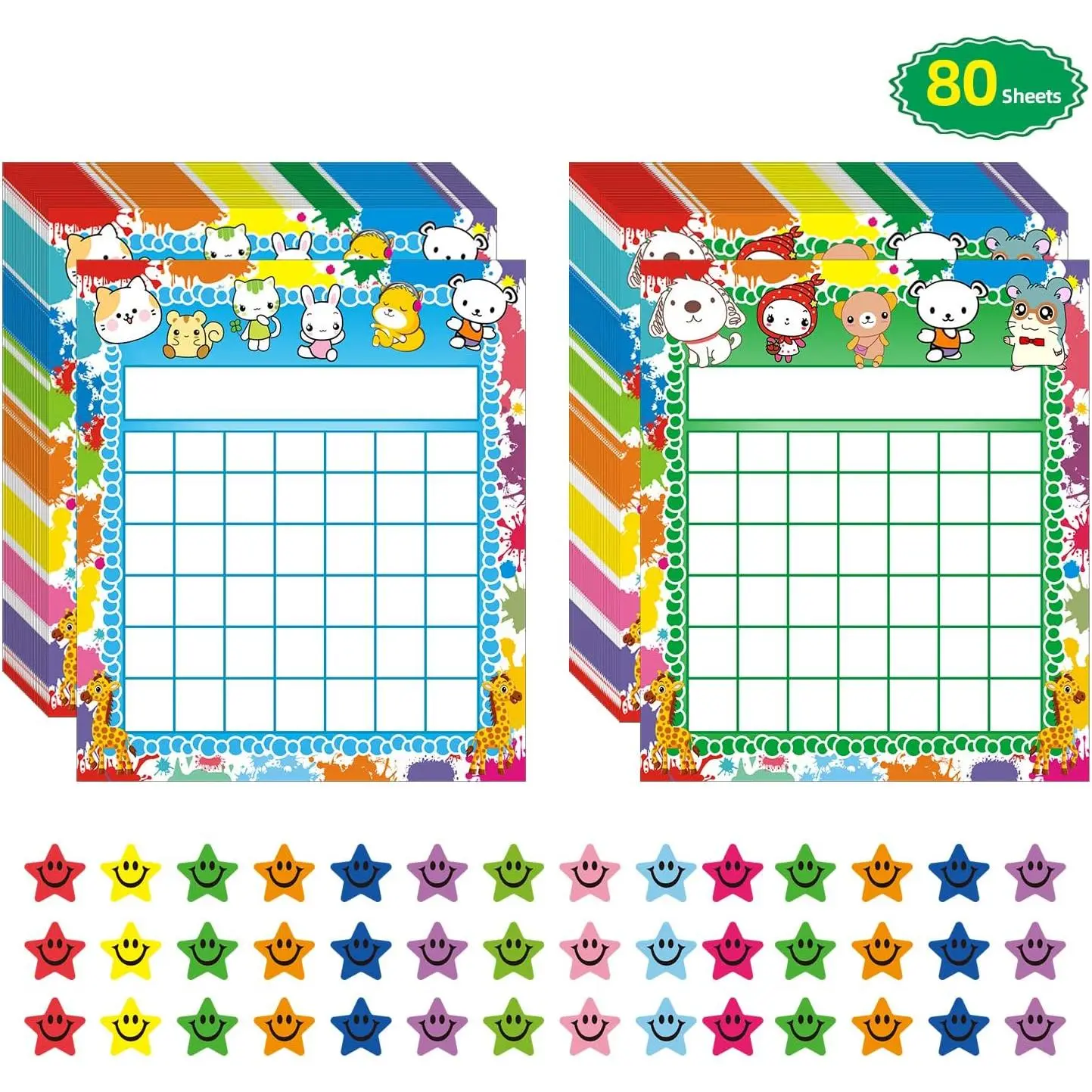 80 Pack Classroom Incentive Chart for 2 Designs with 2400 count Colorful  Stickers for Students Classroom Teaching or Family Using