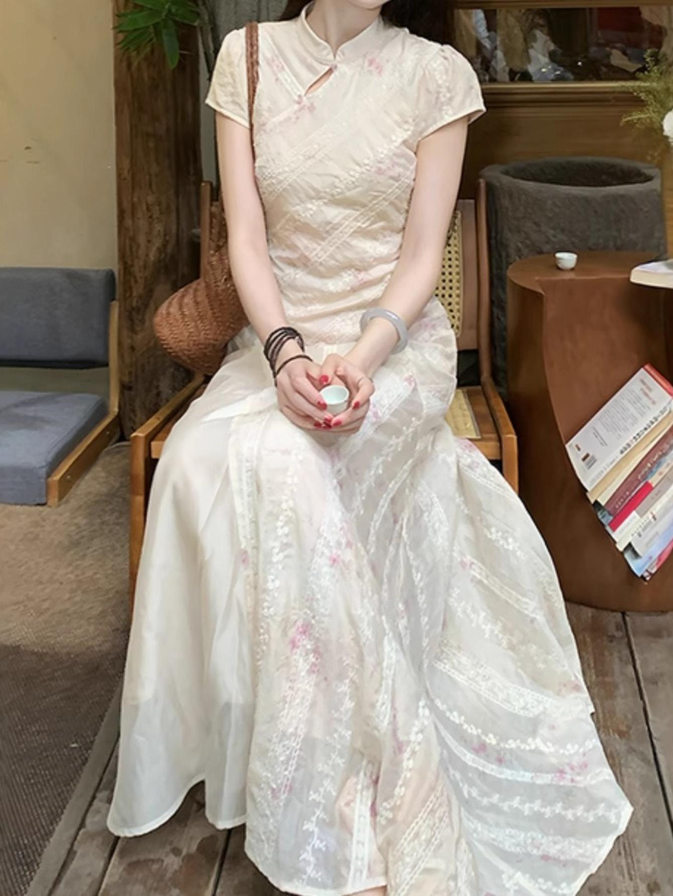 SYHAN 2026 Latest Women's Spring Modern Chinese Floral Improved Qipao Niche Design Gentle Gorgeous Comfortable Fashion Maxi Dress