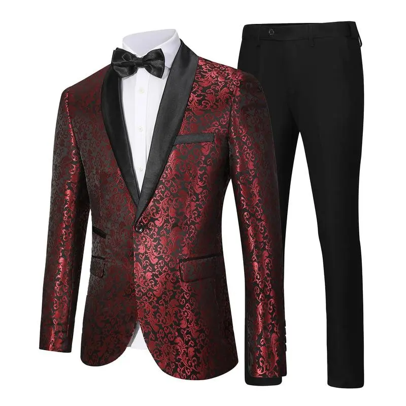 Mens 2025 Fall Jacquard Blazer & Pants Set Business Casual Formal Suit with Floral Embroidery Ideal Father's Day Gift