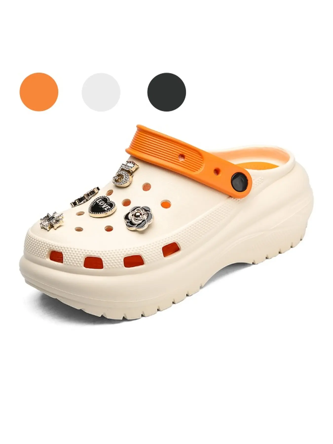 Women's Rhinestone Slides Floral Decor Thick Sole Clogs, Two-way Wear Closed-toe Non-slip Slide Sandals For Summer Commuting, Shopping & Home Wear