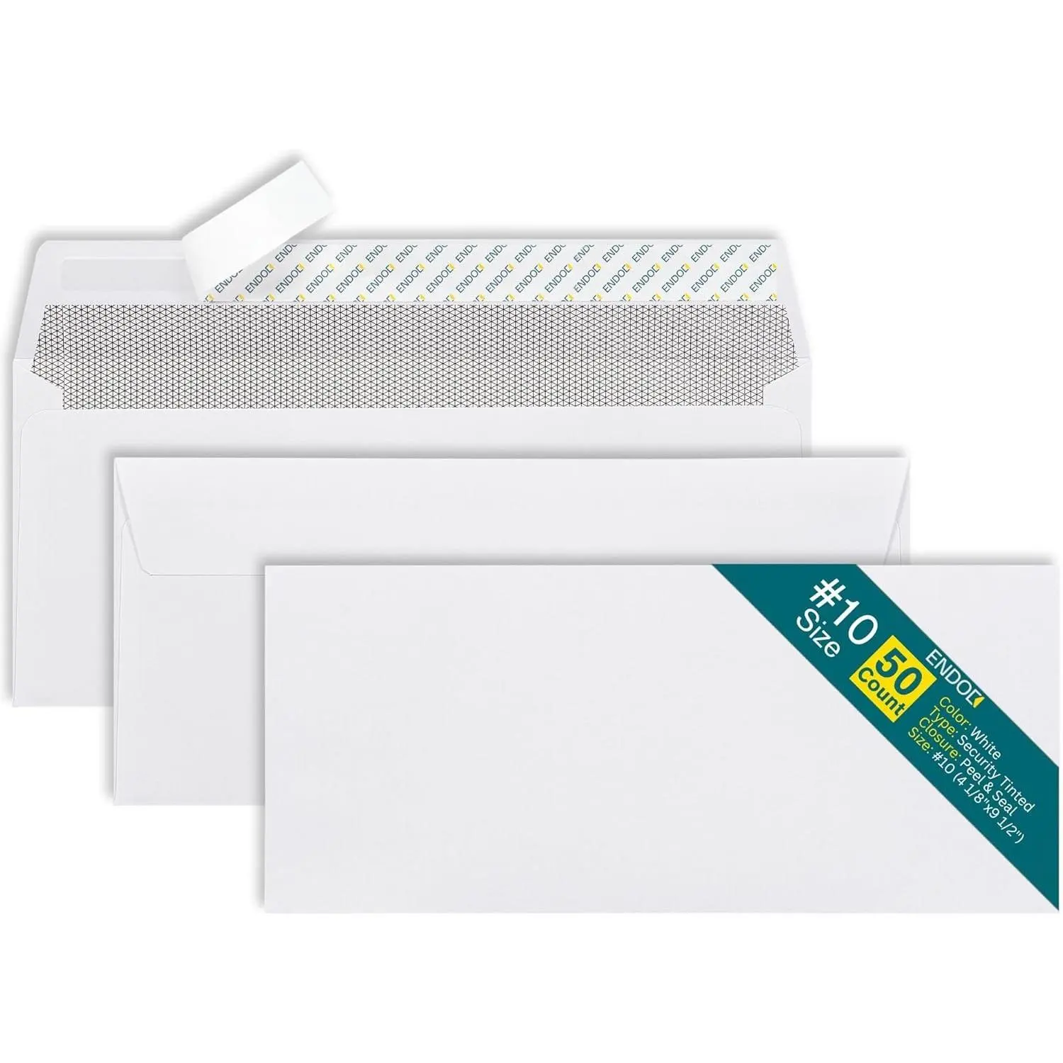 #10 Envelopes Self Seal - 50/pack - 4 1/8 x 9 1/2 inch Letter Size - Business Envelopes #10 Peel & Seal Closure, Security Tinted for Invoices, Statements - Blank White 24LB Paper