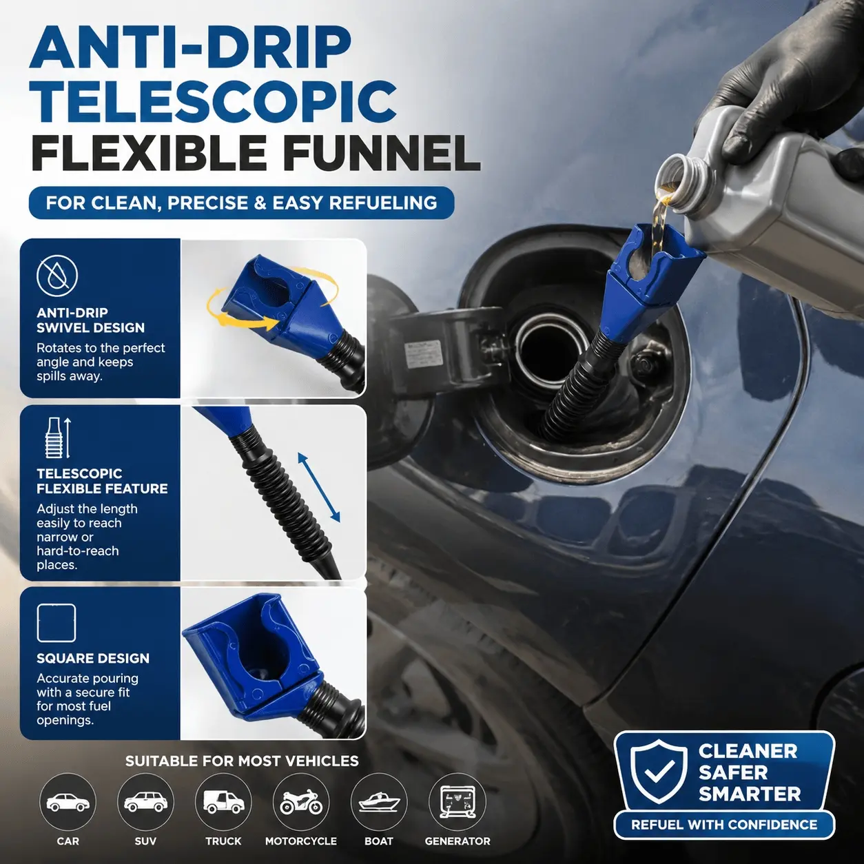 Universal Oil Gasoline Funnel Kit: Multi-Purpose Fluid Transfer Funnel with Filter, Engine Refueling & Maintenance Tool for Car Motorcycle