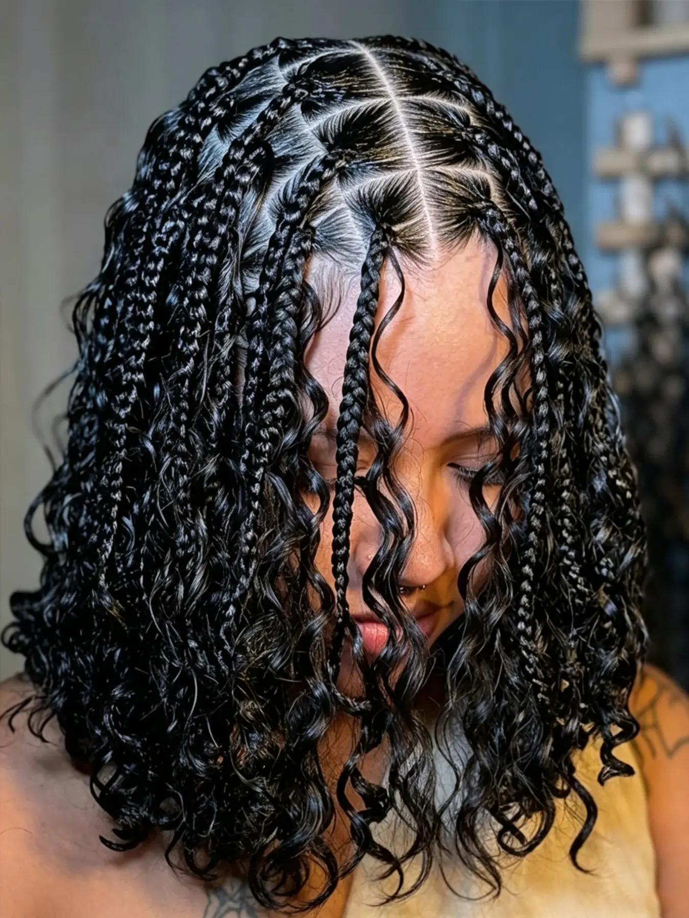 Goddess Box Braids Crochet Hair Boho Box Braids -14 Inch 3 Pcs Pre-Looped Textured Goddess Curly Wave Hair Extensions Unisex Braids Instant Volume & Length Perfect for Daily Wear & Special Events Versatile Hairpiece with Natural Soft Feel