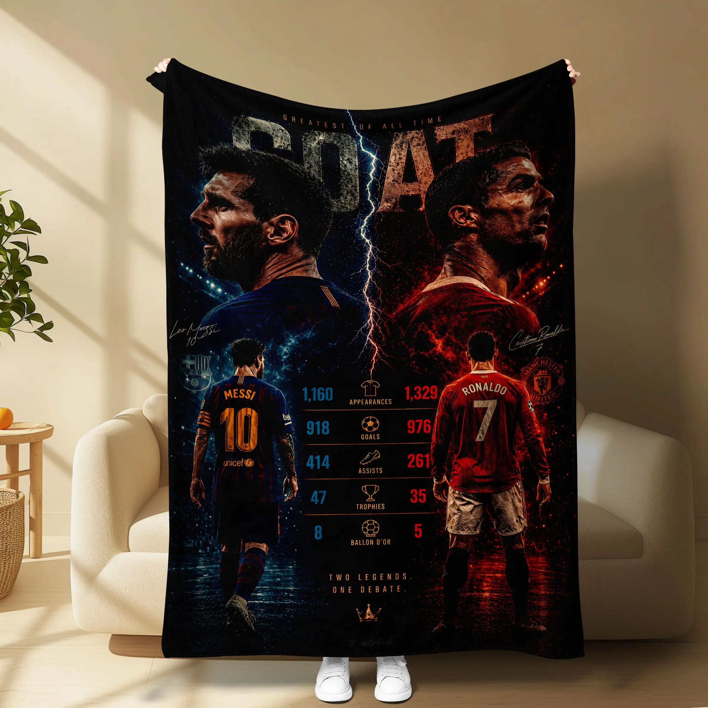 Goat Football Blanket Messi Vs Ronaldo Soccer Legend Throw Ultra Soft Flannel Sports Fan Gift Couch Bed Game Room Decor