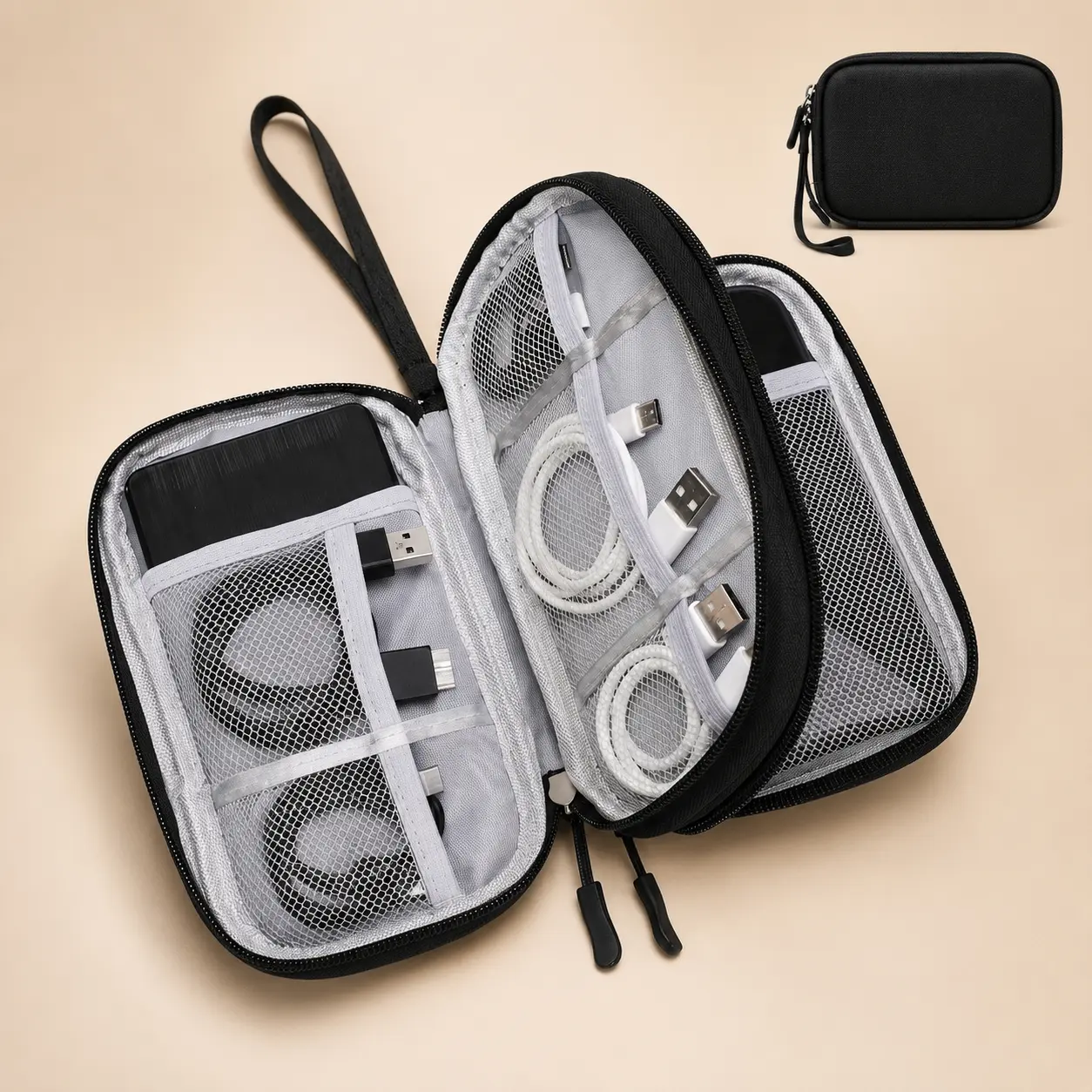 Travel Cable Organizer Bag, Portable Electronic Accessories Carry Case with Mesh Pockets, Water-Resistant Storage Pouch for Chargers, Cords, Earphones & On-the-Go Convenience