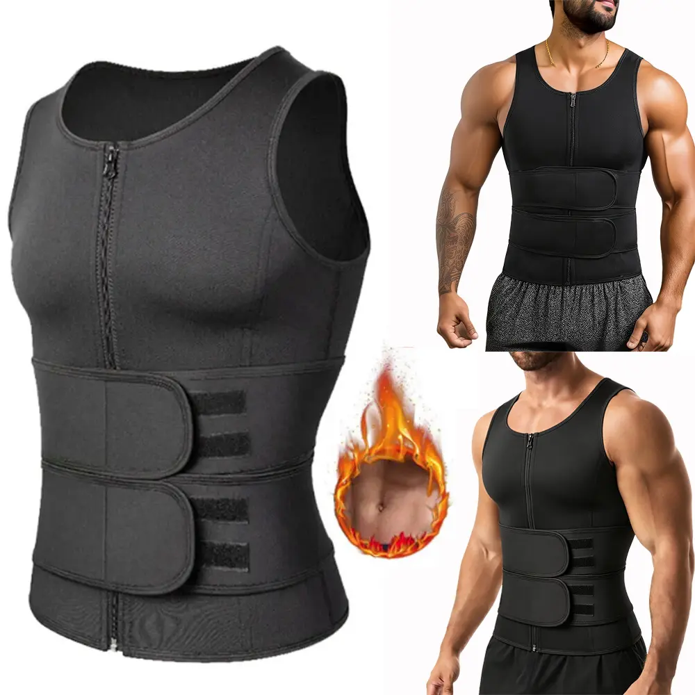 Men's Neoprene Body Shaper Sweat Vest, Waist Trainer with Double Belt for Workout Waist Control