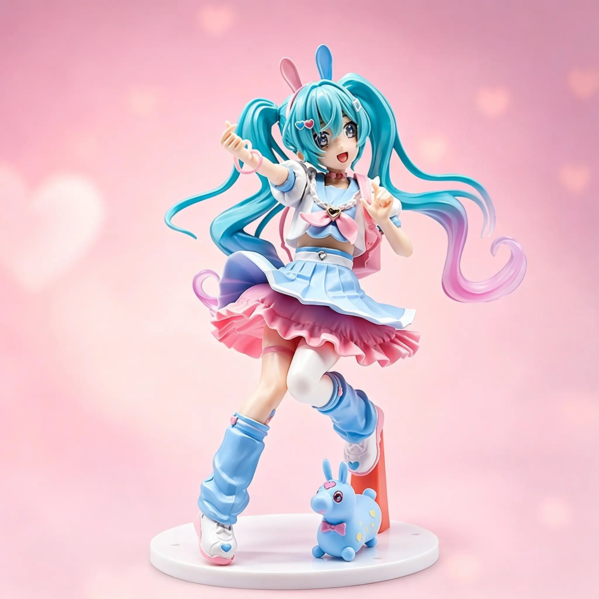 Hatsune Miku Rabbit Ear Figurine, Gradient Twin Tails, Sailor, PVC Material, Perfect for Collectors and Anime Fans