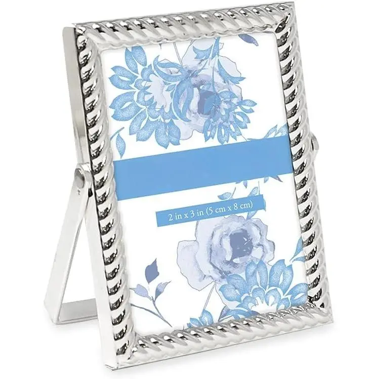 2x3 Rope Metal Picture Frame (Vertical) with Pull-Out Easel - Camera Photo Decor for Room, Tabletop Display with Glass for Prints, Live