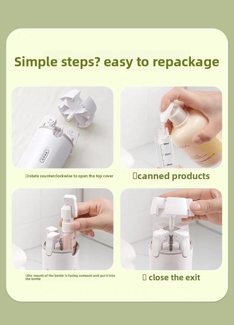 Four in one travel toiletries are divided into bottles, portable cosmetics/shampoo/lotion storage bottles, which can hold four kinds of toiletries, sealed, leak proof, extrusion free, compact, and can be carried on the plane