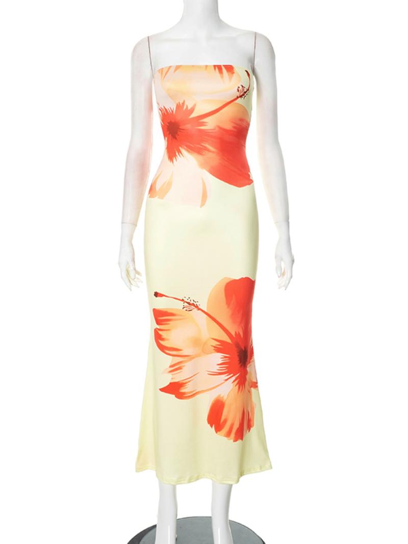 Women's Floral Print Backless Bodycon Dress, Casual Sleeveless Long Dress for Summer, Fashion Women's Clothing for Beach Holiday