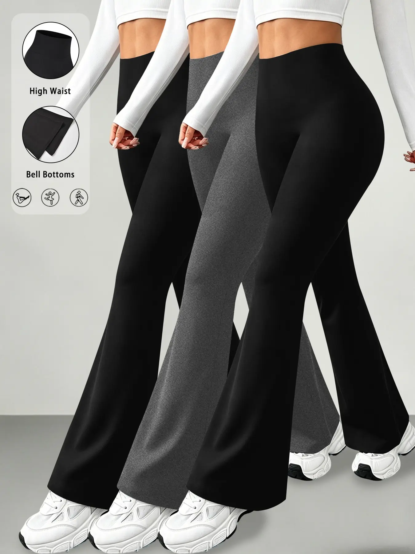 3 Pack High Waisted Flare Pants for Women, Super Soft Tummy Control Bell Bottoms, No See Through Workout Yoga Leggings, All Seasons Sporty Style Summer Yoga Pants