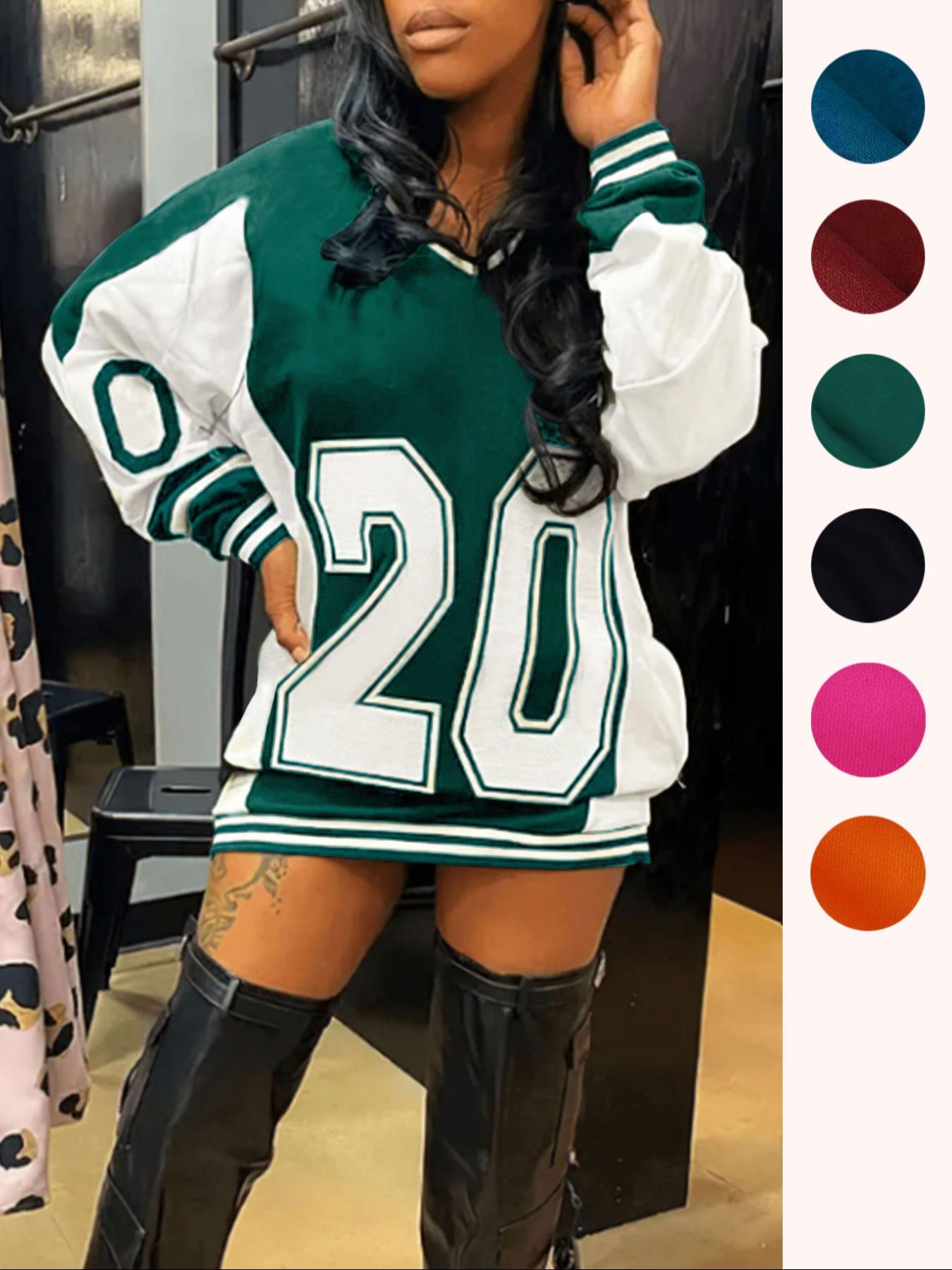 Women's Oversized Colorblock & Figure Print Drop Shoulder Sweatshirt, Preppy Fashion Street V Neck Long Sleeve Pullover for Daily Outdoor Wear, Ladies Spring & Fall Clothes