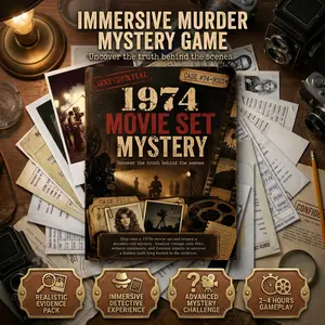Deluxe Unsolved Cold Case Game-1974 MOVIE SET MYSTERY, 1970s Murder Mystery Evidence Kit, Full Case File with Realistic Evidence, Clues & Suspects, 30+Pcs Realistic Evidence, Suitable for Adults Couples Game Night Parties