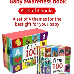 English First 100 Cognitive Learning Book Set, 4 Volumes, Thickened, Multi-Theme, Language Training, Early Education Gift, Spring Smart Gift