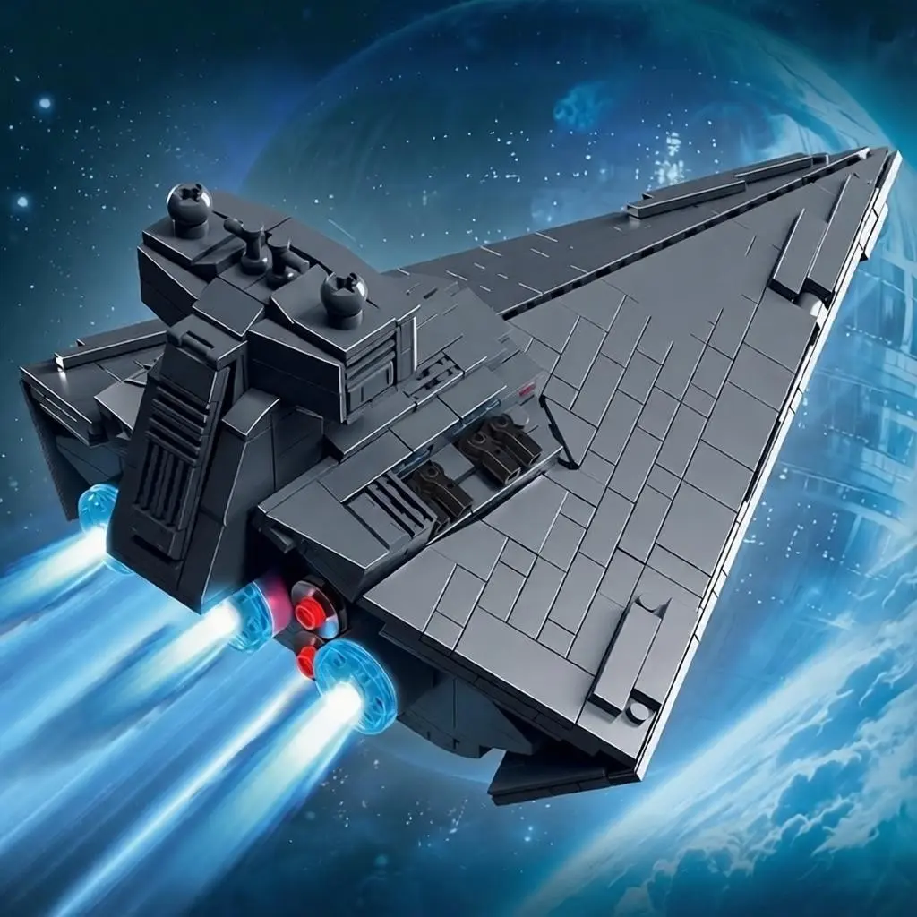 Starship Building Blocks Set, Warship Model, Assembly Kit with Base, Desktop Decor, High Difficulty Adult Toy, Collectible Gift
