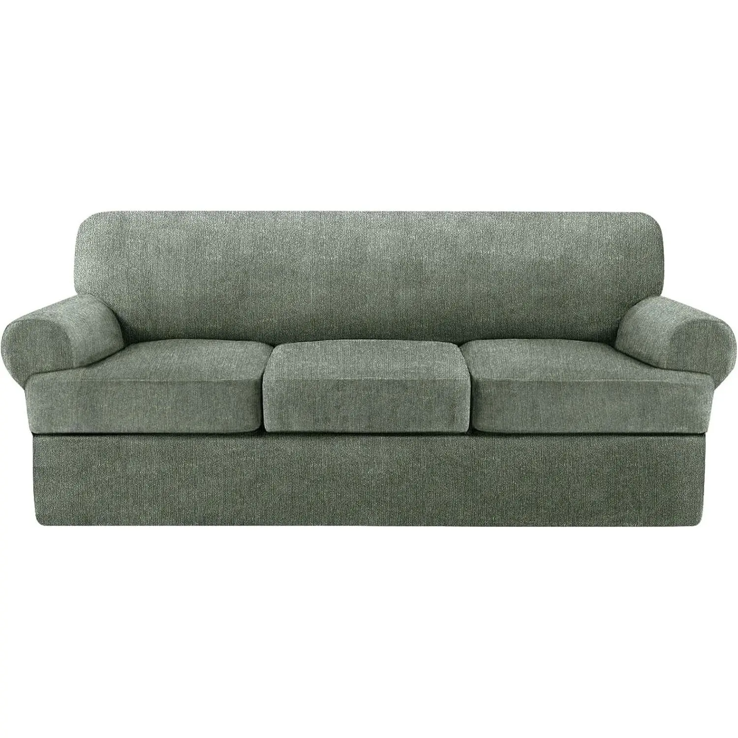 4 Piece T Cushion Sofa Slipcovers Stretch Couch Cover Furniture Covers with 3 Individual T Cushion Covers, Machine Washable for Living Room (Green, 3 Cushions)