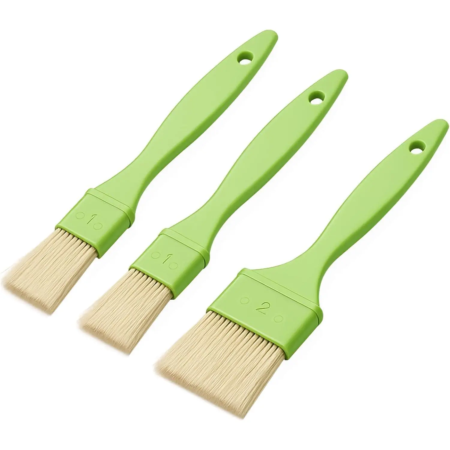 3 count Pastry Brush Set, 1/1/2 inch Bristle Basting Brushes for Cooking, Heat Resistant, Kitchen Brush for Oil, BBQ Grill, Butter Sauce, Baking, with Hang Hole Design Green