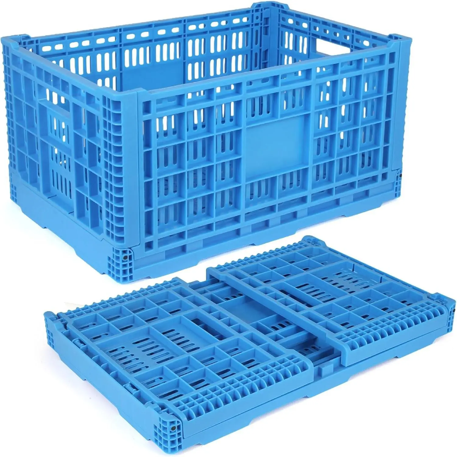 Collapsible 72L Heavy Duty Stackable Plastic Storage Milk Crate, Space Saving for Home & Camping, Extra Large Holds 130 lbs, Blue