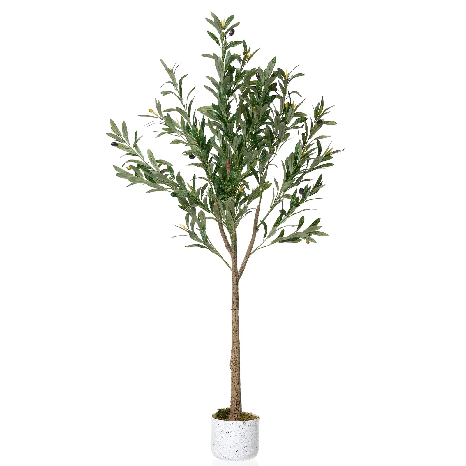 【Garvee】5FT Faux Olive Tree with Planter, Olive Trees Artificial Indoor Tall Fake Plants with Natural Wood Trunk and Lifelike Fruits for Home Office Decor