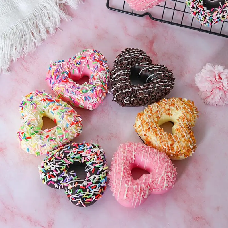 6pcs Heart-Shaped Donut Fridge Magnets PVC Material Decorative Magnet Set for Party Favors & Photo Props Ideal for Christmas, Valentine's Day Gifts, Magnets for Fridge