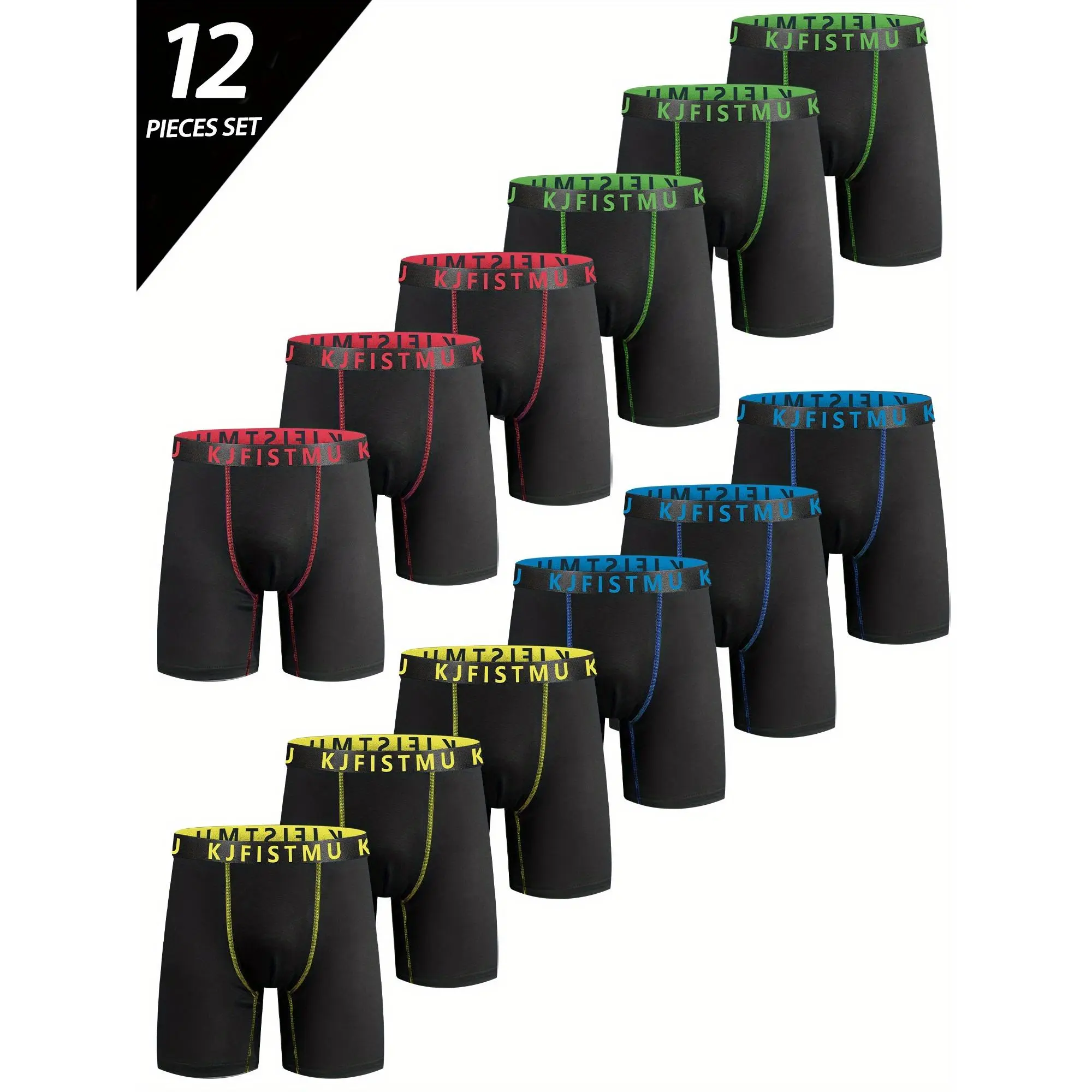12pcs KJFISTMU Men's Athletic Boxer Briefs - Menswear Activewear Sportswear, Soft Breathable Plain Mixed Color Solid Underwear, Non-Sticky Quick-Dry Mid-Stretch Fabric for Gym, Running