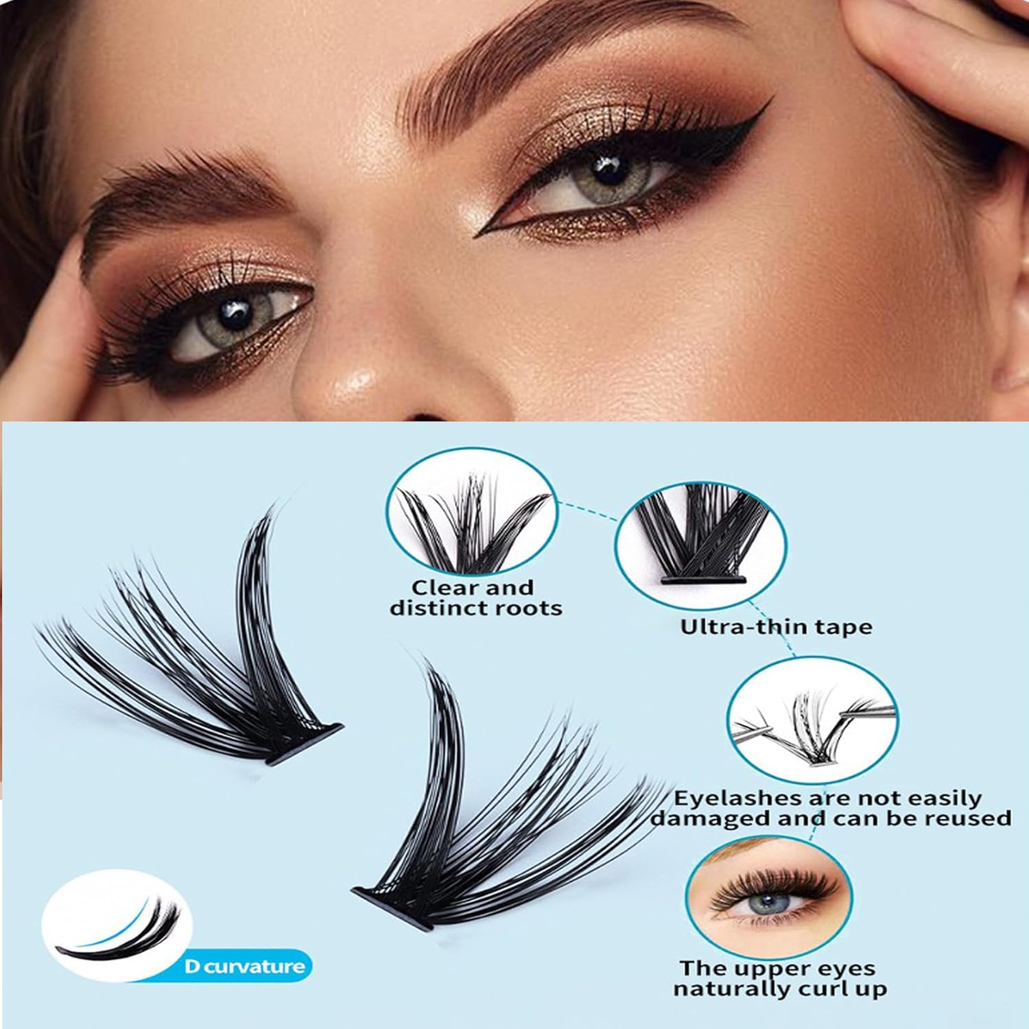DIY Individual Lash Natural Clusters 640 Clusters, 30D 40D 50D 60D 4 in 1 High Capacity Lash Extension Kit Lightweight Super Soft Fake Eyelashes,Lash Applicator for Self Use