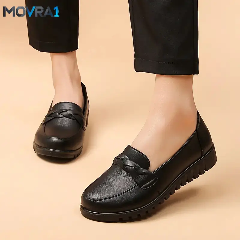 MOVRA1 Women's Black-On Work Flats with Braided Detail Non-Comfort Sole Soft Cushioned Insole Walking Elegant Office Footwear Commuter Shoes Girl Flatform Design