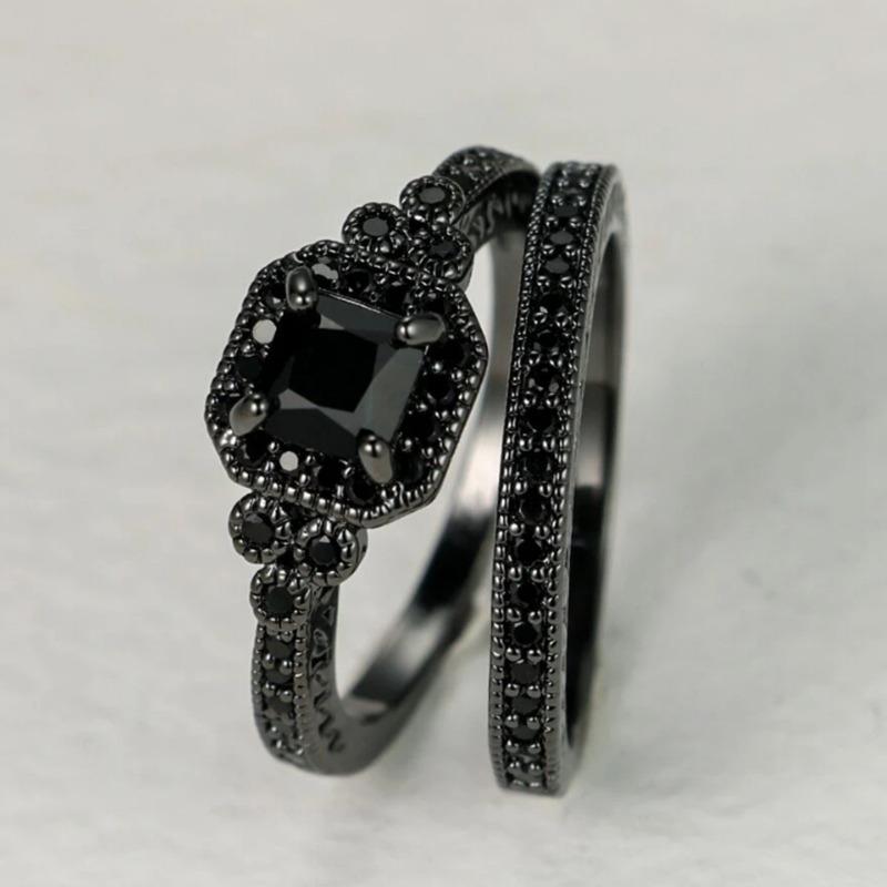 2-Piece Luxury Square Cubic Zirconia Wedding Ring Set - Women’s Promise Engagement Rings, Bridal Jewelry, Valentine's Day Proposal & Mother's Day Gift