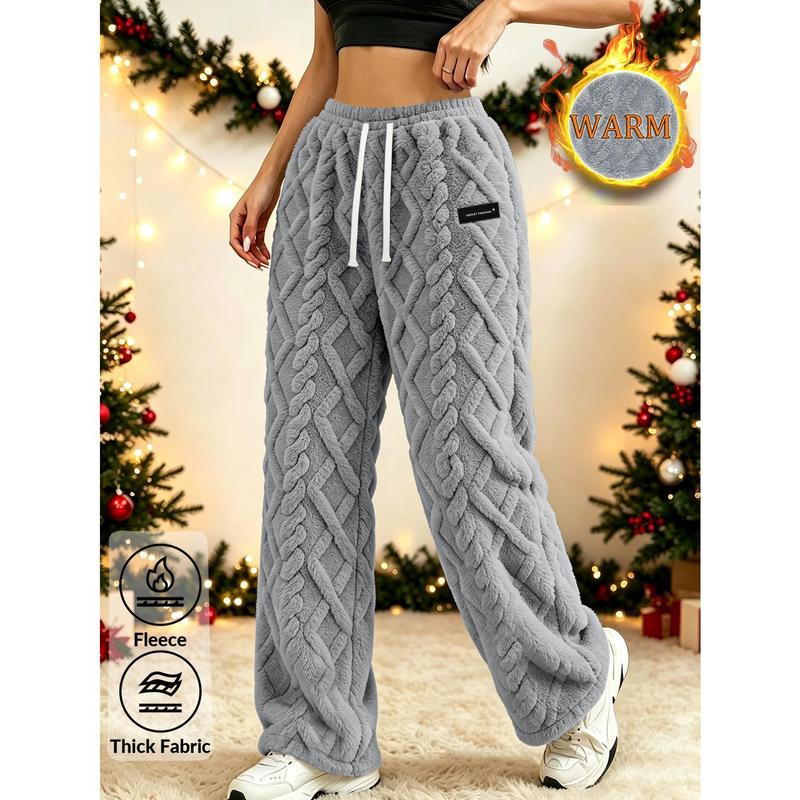 Women's Winter Warm and Plush Casual Pants, with Drawstring At The Waist and Jacquard Style, Comfortable, Lightweight and Soft, Perfect for Daily Wear At Home, Outdoor, Snow Activities, and Daily Wear