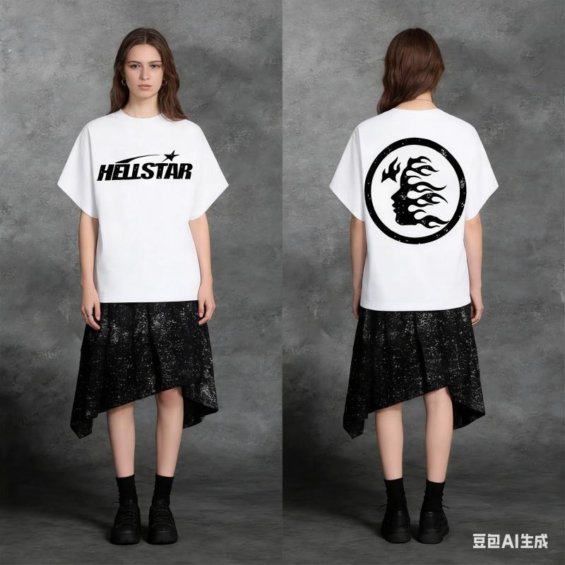 100% cotton double-sided printed Hell Star pattern T-shirt, high-quality printed T-shirt, men's round neck short-sleeved top, casual T-shirt spring and summer clothing shirts Men's good  graphic  tees