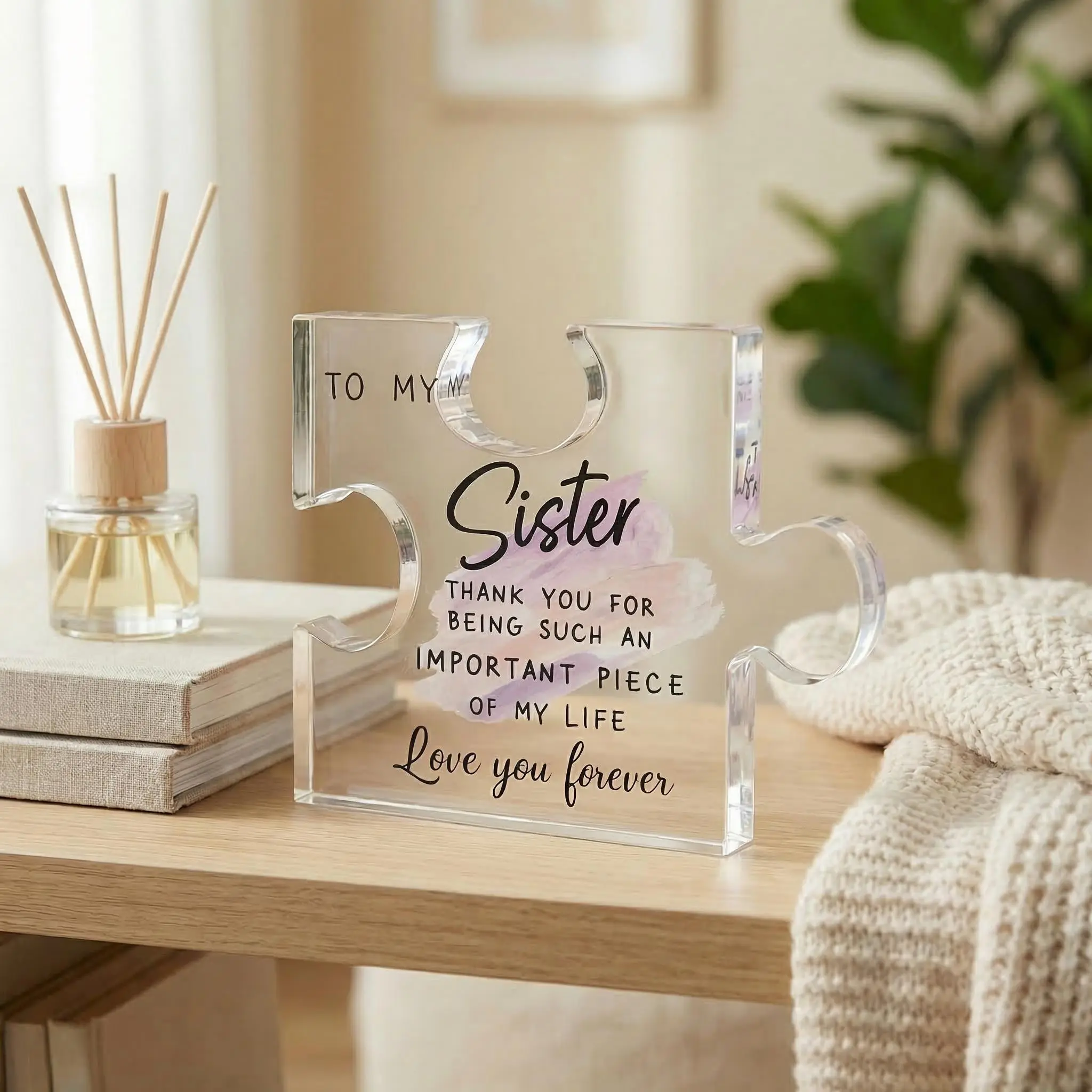 "To My Sister" Acrylic Jigsaw Puzzle Plaque - Sentimental Decorative Keepsake Gift for Sister, Graduation, Birthday, Cute Desk Decor for Bedroom, Office