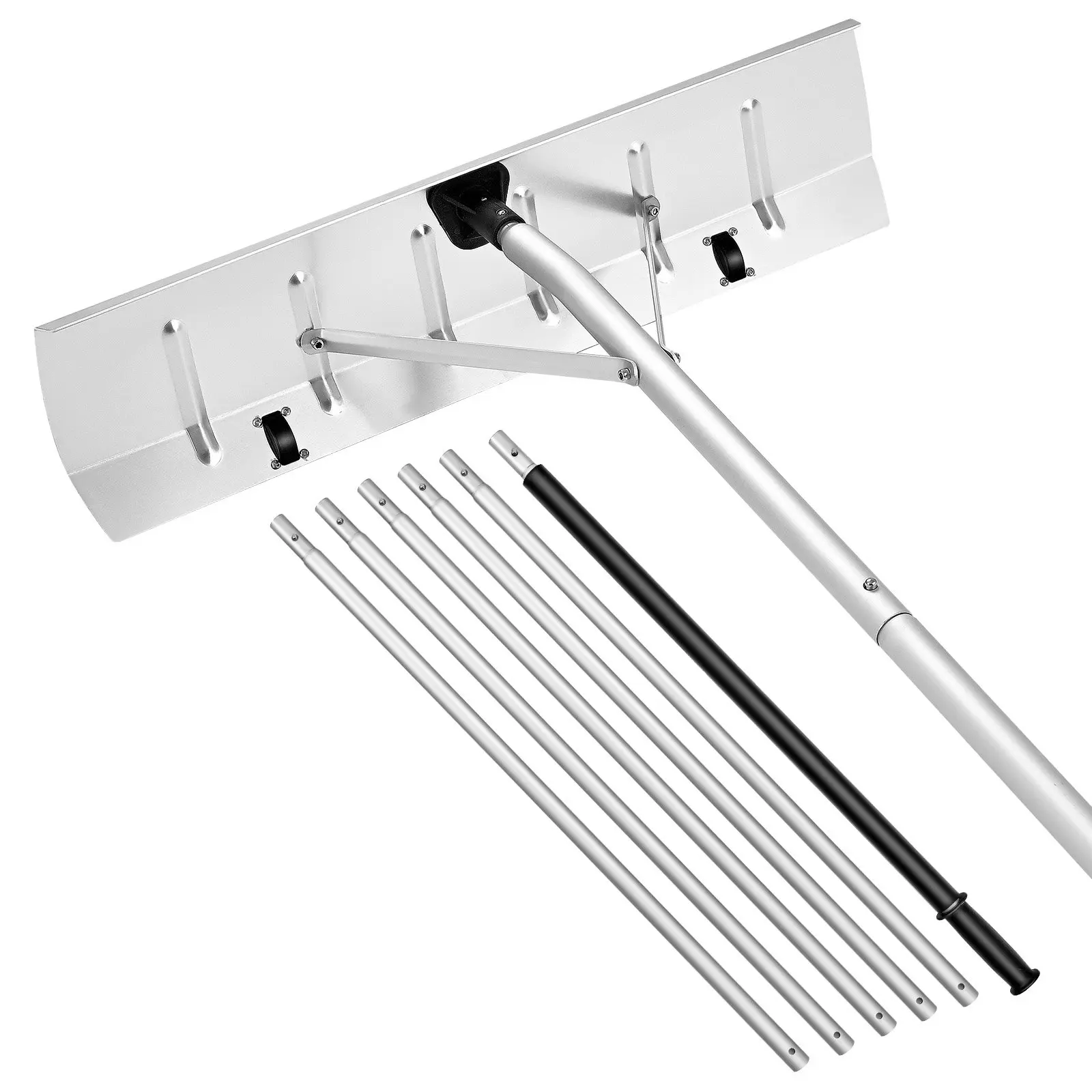 VEVOR Snow Roof Rake, 26 in Aluminum Blade, 7.5-20 ft Adjustable Roof Snow Scraper with Wheels, Anti-Slip Handle Snows Removal Tool, Lightweight House Rooftop Rake for Leaves Debris Removal