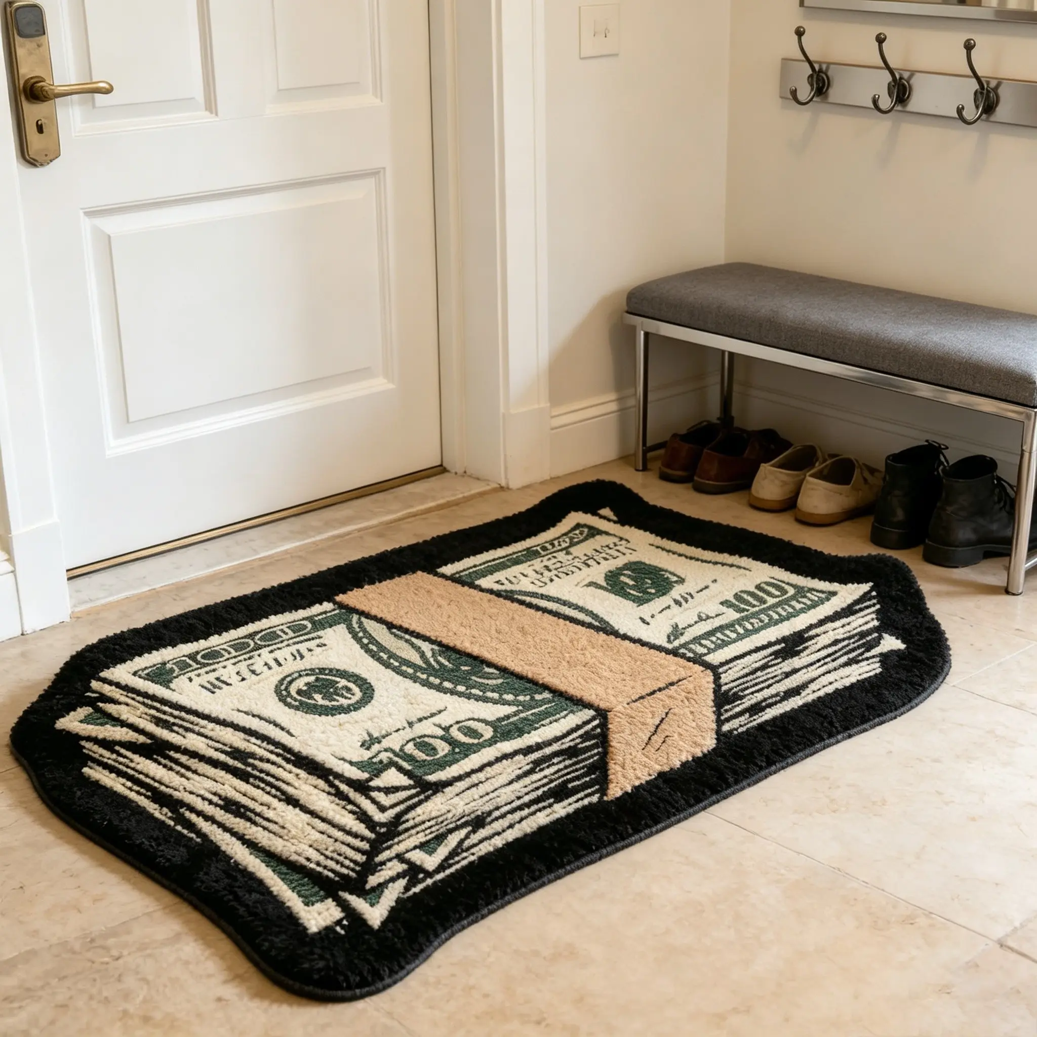 Dollar Bill Style Door Mat, Entryway Floor Mat, Creative Money Bundle Design, Casual Rug, Soft Comfortable Rug, Hand Wash Only, Home Decor for Entryway Living Room Bedroom