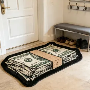 Dollar Bill Style Door Mat, Creative Money Bundle Design, Soft Comfortable Rug, Hand Wash Only, Home Decor for Entryway Living Room Bedroom