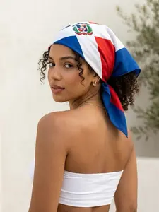 [Dominican Republic Culture] Scarf Shawl Wrap Head Scarf with Flag, Blue Red and White Cross and Coat of Arms - Cultural Pride Shawl Vibrant National Heritage Design for Patriotic Celebrations, Cultural Events and Festive Gathering