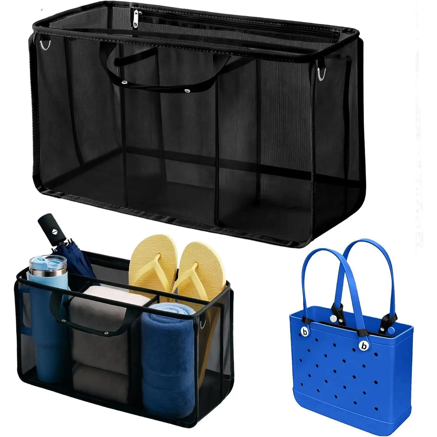 Mesh Organizer Inserts for Accessories - Ripstop Mesh, Lightweight Divider Pouch with Secure Zip, Medium Fit for Beach Bag, Machine Washable Home Storage Bag