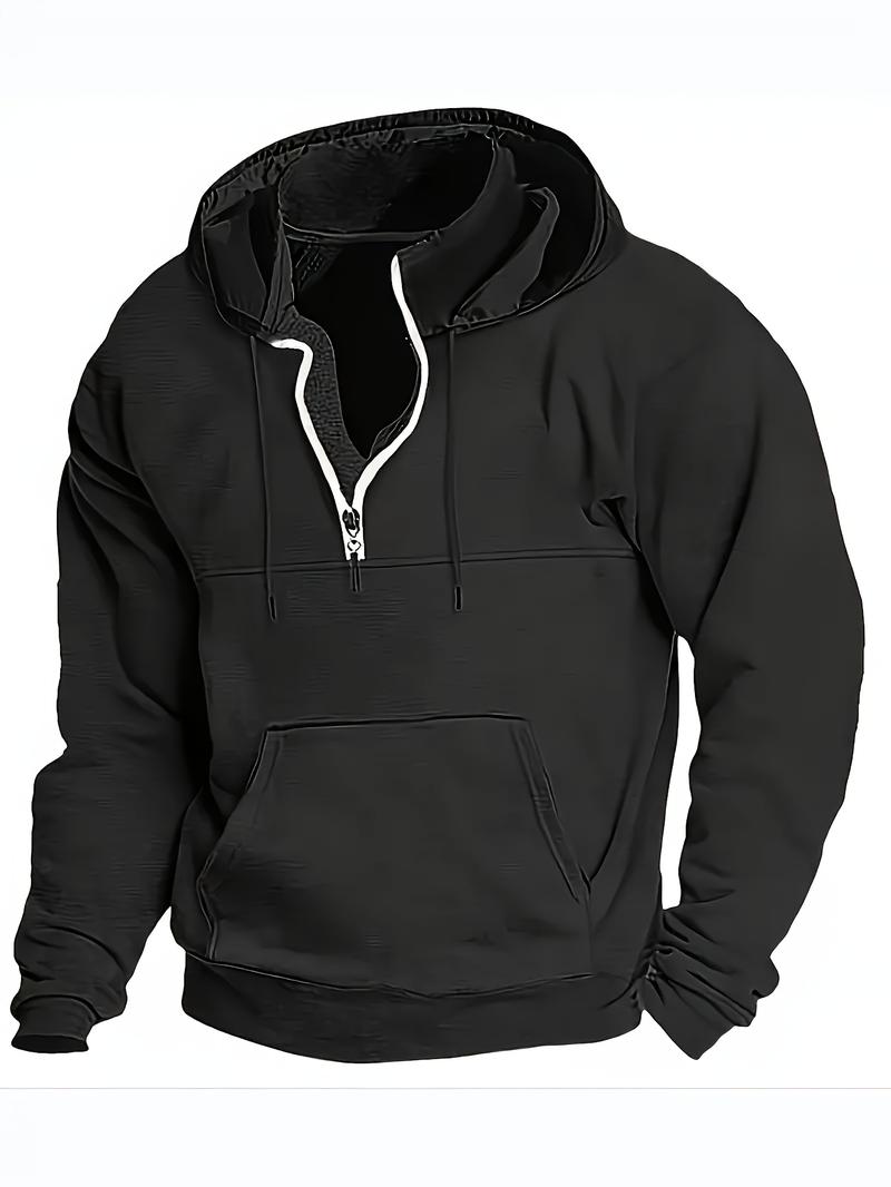 [Winter Warm Hoodie] Men's Heavyweight Hooded Sweatshirt - Winter Warm Pullover Hoodie, Casual Gym & Casual Attire, Machine Washable Solid Color Long Sleeve Hoodie for Men, Training & Outdoor Activities (Regular Fit, Autumn/Winter) - No Belt Loops/Ties