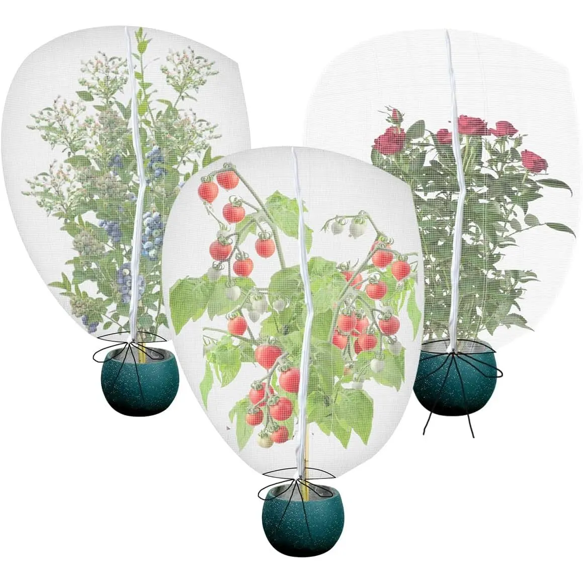 3PCS 2.4 x 4 FT Small Garden Plant Netting Covers with Double Zipper & Drawstring – Potted Plant Mesh Cover for Strawberries, Herbs & Flowers – Reusable Anti-Squirrel Barrier