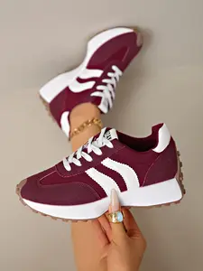 New Colorblock Women's Sports Shoes, Casual Lace-Up Sneakers, Lightweight Soft Sole, Ideal for Walking and Skating, Fashionable Daily Wear