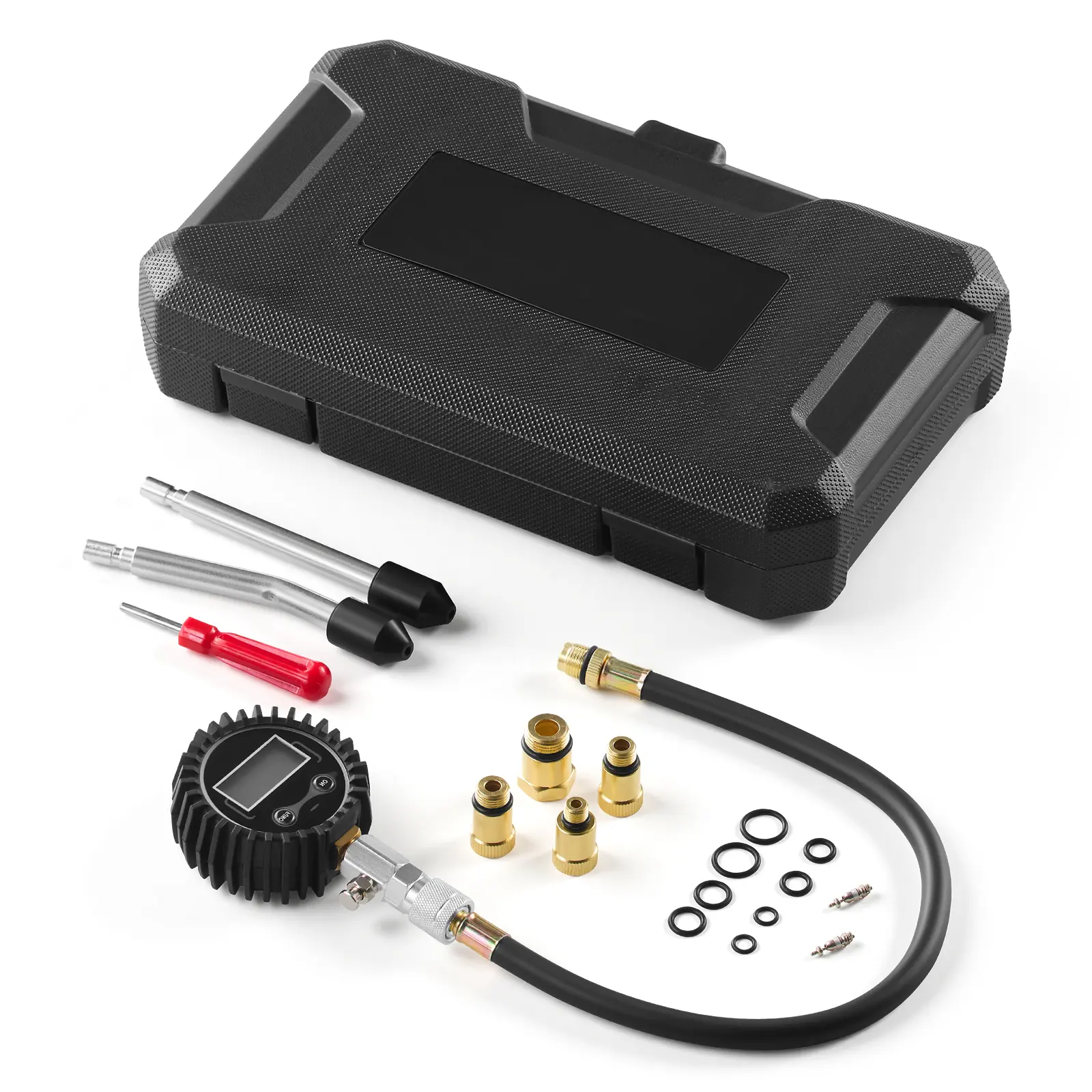 Engine Cylinder Compression Tester Kit, Pressure Gauge Range of 10-200 PSI, Compression Tester Kit with 4 Adapters, Straight & Angled Extended Metal Tubes for Automotive Cars and Motorcycles
