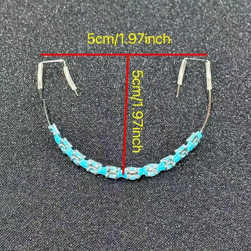 Fashionable Metal Dental Decoration Brackets 1 Pair Temporary Colored Set With Hooks Including Upper And Lower Teeth Suitable For Models And Teaching Purposes Dental Accessories For Cosplay Photography Teaching Demonstration