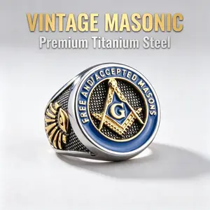 Men's Premium Master Mason Stainless Steel Ring - Anti-Tarnish AG-Coated Hip Hop Punk Jewelry with Gift Box, Freemason Symbol Gift for Brothers, Fashion Costume Accessory Rings