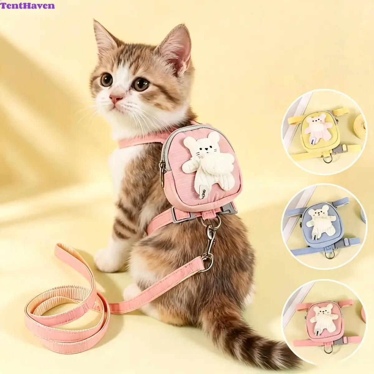 Kitten Harness and Leash Set - I-Shaped Adjustable Plastic Walking Gear for Small Pets, Portable Storage Bag Included, Puppy Harness, Leash Included, Silicone Plastic, Steady I‑Shape Walk tiktokshopbacktoschool